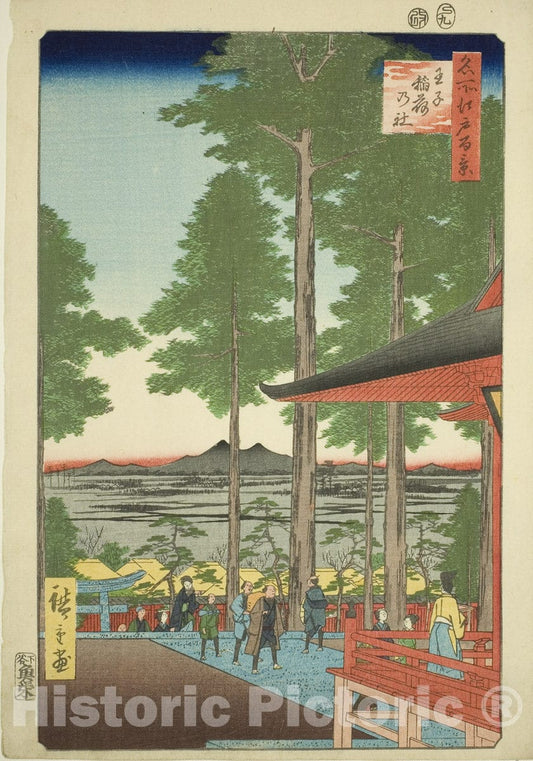 Art Print : Oji Inari Shrine (Oji Inari no yashiro), from the series Â“One Hundred Famous Views of Edo (Meisho Edo hyakkei)Â”, Utagawa Hiroshige, c 1863, Vintage Wall Decor :