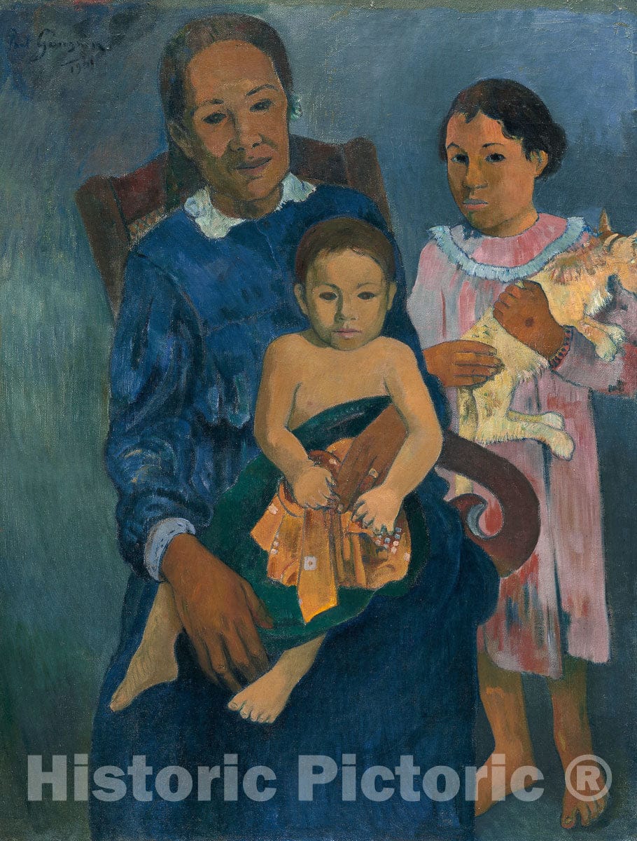 Art Print : Polynesian Woman with Children, Paul Gauguin, c 1954, Vintage Wall Decor :