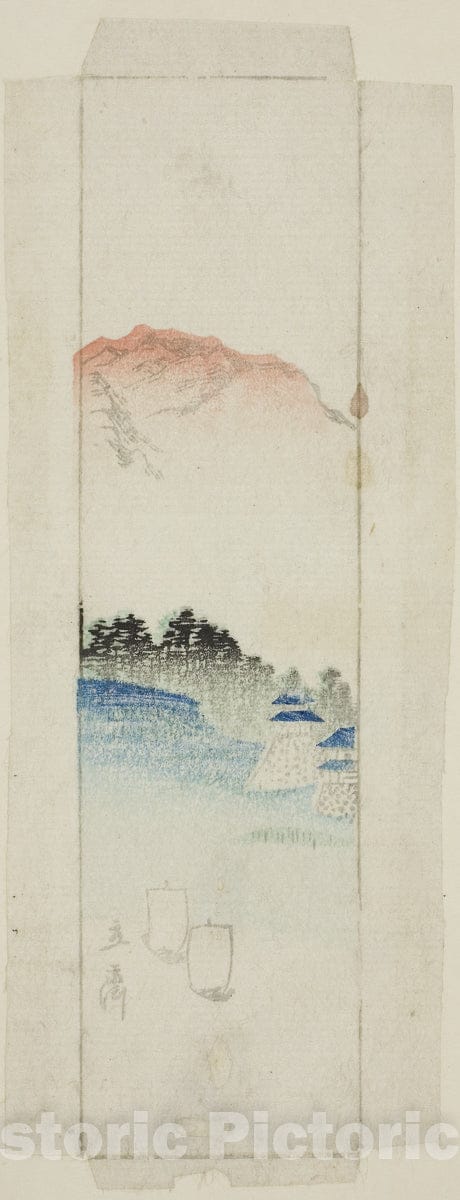 Art Print : Envelope with landscape, Utagawa Hiroshige, c 1767, Vintage Wall Decor :