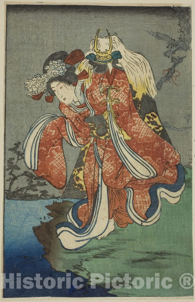 Art Print : Shizuka Gozen, section of a sheet from the series "A Harimaze Mirror of Joruri Plays (Harimaze joruri kagami)", Utagawa Kuniyoshi, c 1852, Vintage Wall Decor :