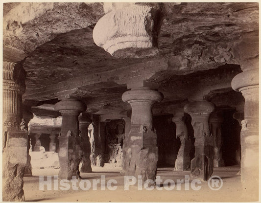 Photo Print : Pillars in The Monolithic Temple at Elephanta, Near Bombay : Vintage Wall Art