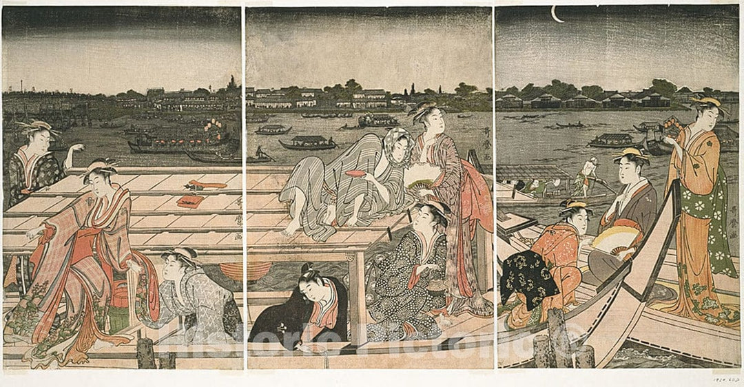 Art Print : Pleasure-Boating on the Sumida River, Kitagawa Utamaro, c 1781, Vintage Wall Decor :