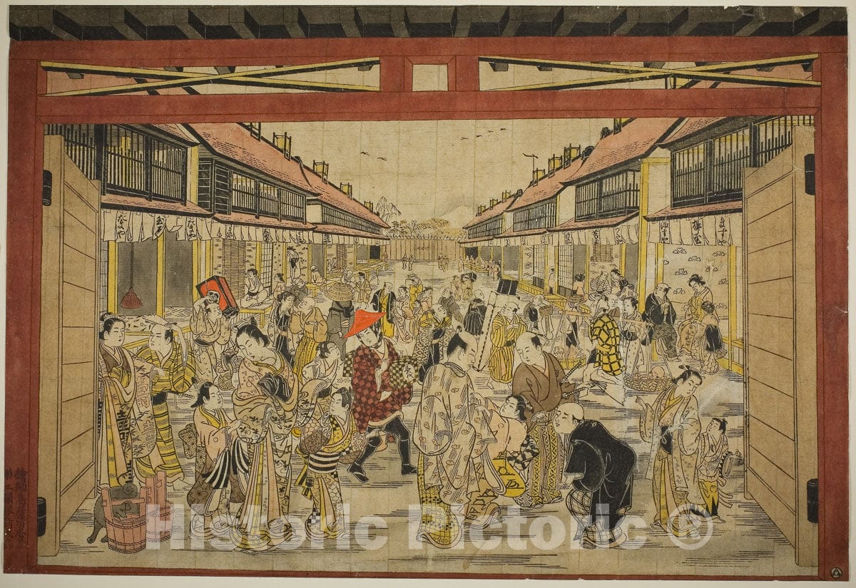 Art Print : The Main Gate, New Yoshiwara, Torii Kiyotada I, c 1529, Vintage Wall Decor :