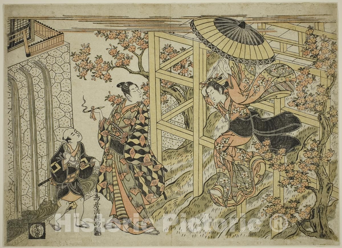 Art Print : Girl Leaping from Kiyomizu Temple, Torii Kiyotsune, c 1852, Vintage Wall Decor :