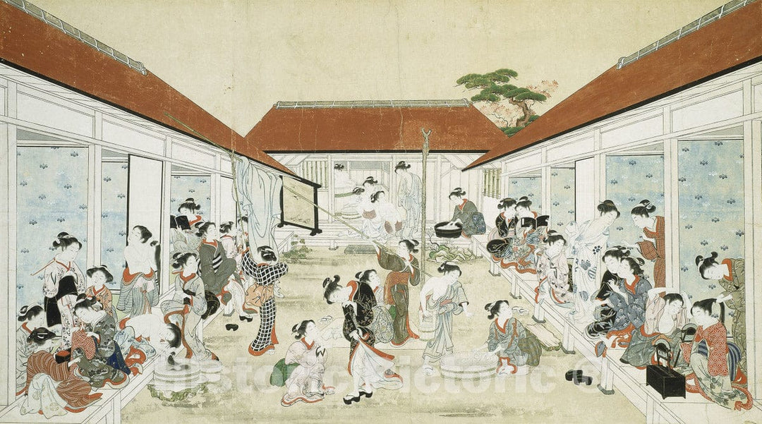 Art Print : Womens Bathhouse and Laundry, Kitao Shigemasa, c 1787, Vintage Wall Decor :