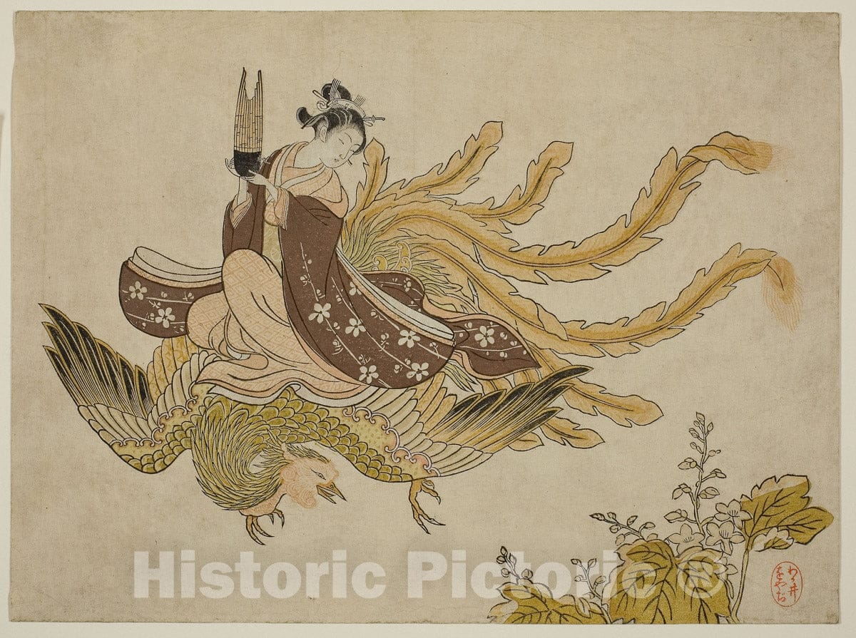 Art Print : Young Woman Riding a Phoenix, Suzuki Harunobu, c 1765, Vintage Wall Decor :