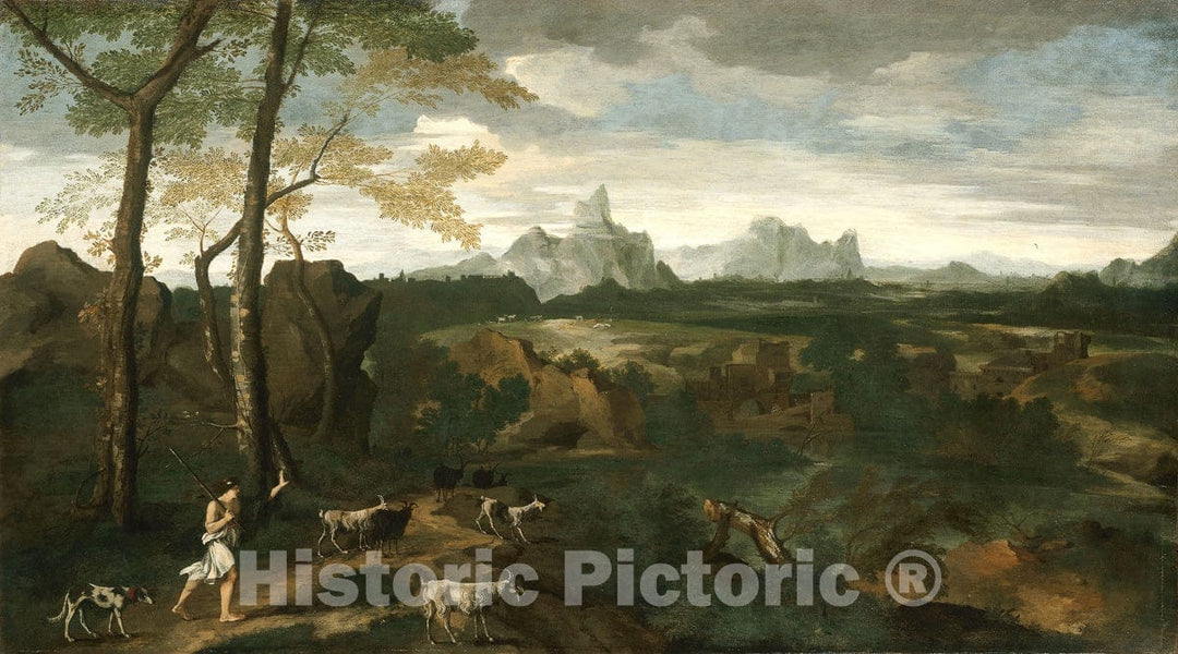 Art Print : Landscape with a Herdsman and Goats, Gaspard Dughet, c 1817, Vintage Wall Decor :