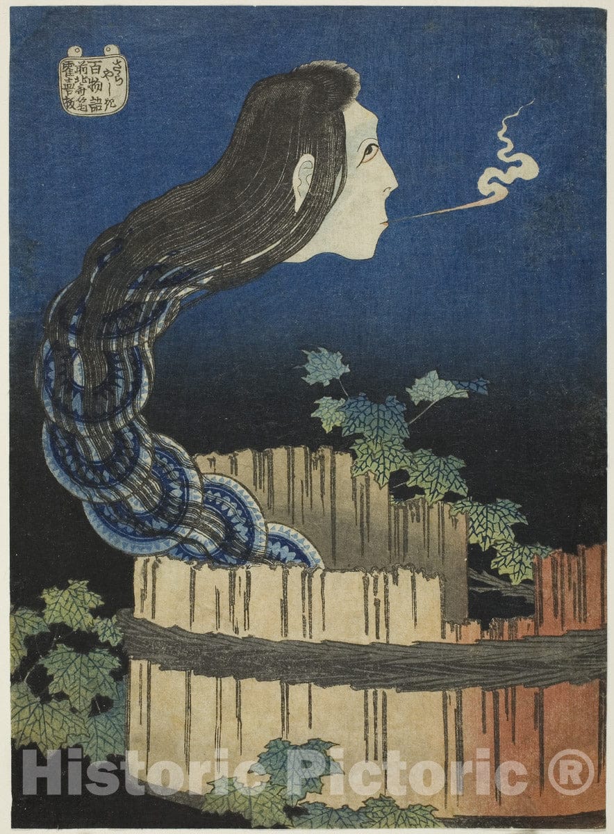 Art Print : The Mansion of the Plates (Sara yashiki), from the series "One Hundred Ghost Tales (Hyaku monogatari)", Katsushika Hokusai, c 1801, Vintage Wall Decor :