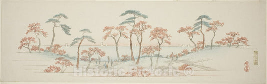Art Print : Maples at Kaianji Temple (Kaianji koyo), from an untitled series of famous views of the Edo suburbs, Utagawa Hiroshige, c 1959, Vintage Wall Decor :
