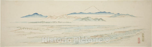 Art Print : Village of Tamagawa (Tamagawa no sato), from an untitled series of famous views of the Edo suburbs, Utagawa Hiroshige, c 1974, Vintage Wall Decor :