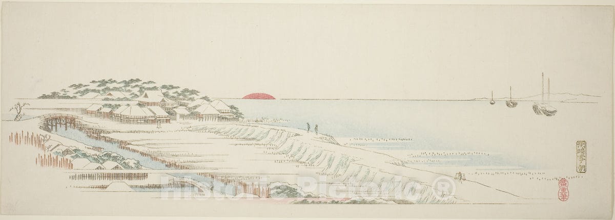 Art Print : Morning Snow at Susaki (Susaki yuki no asa), from the series "Thirteen Views of the Environs of Edo", Utagawa Hiroshige, c 1821, Vintage Wall Decor :
