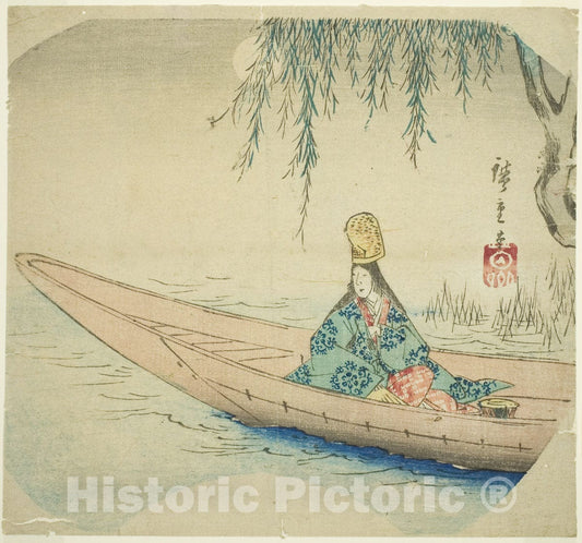 Art Print : Shirabyoshi dancer in asazuma boat, Utagawa Hiroshige, c 1834, Vintage Wall Decor :