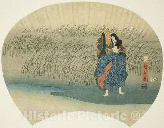 Art Print : Couple eloping, from the Akutagawa episode in the Tales of Ise, Utagawa Hiroshige, c 1833, Vintage Wall Decor :
