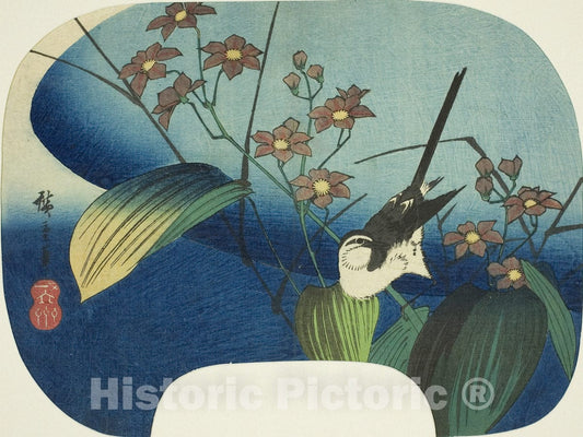 Art Print : Wagtail and monochoria, Utagawa Hiroshige, c 1832, Vintage Wall Decor :