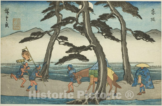 Art Print : Akasaka, from Fifty-three Stations of the Tokaido  v2, Utagawa Hiroshige, c 1781, Vintage Wall Decor :