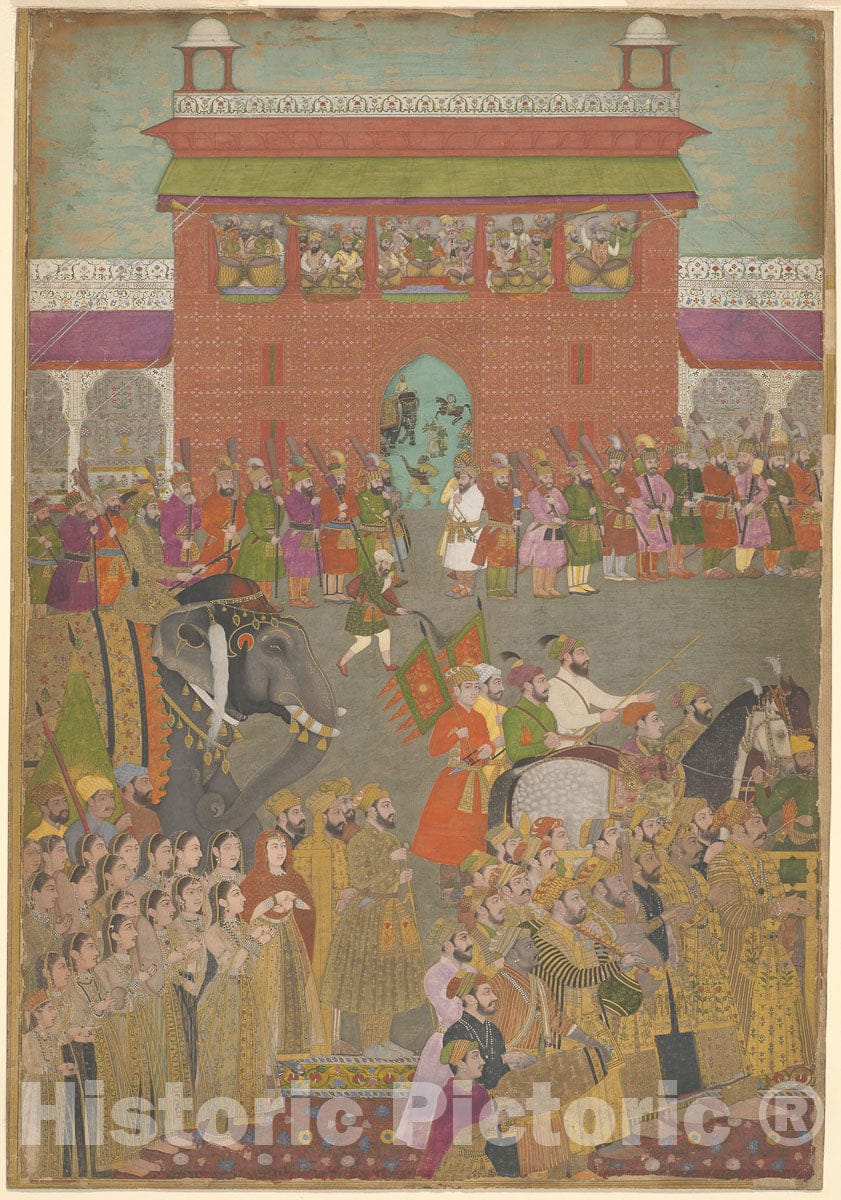 Art Print : A Procession Scene with Musicians, from a copy of the Padshanama, Mughal, c 1757, Vintage Wall Decor :