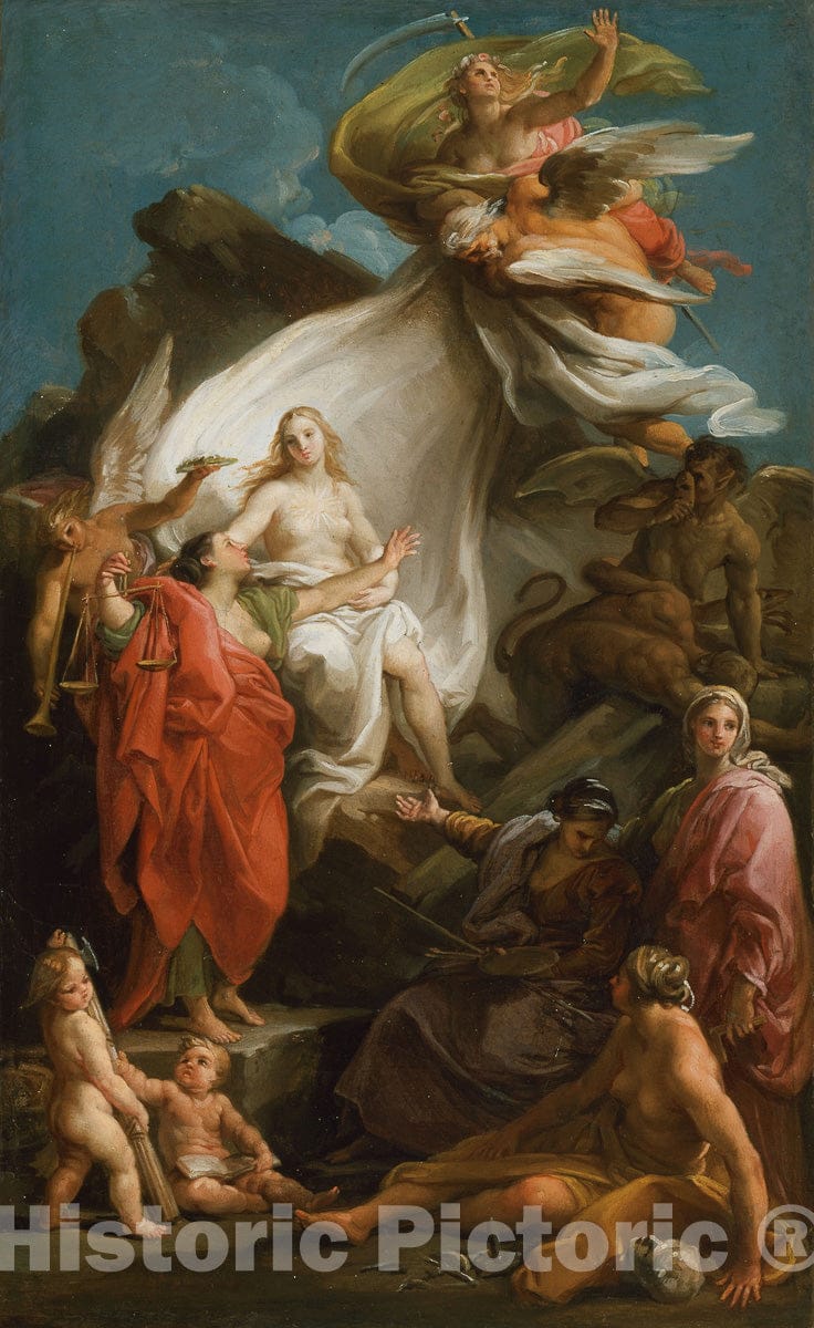 Art Print : Time Unveiling Truth, Pompeo Girolamo Batoni, c 1913, Vintage Wall Decor :