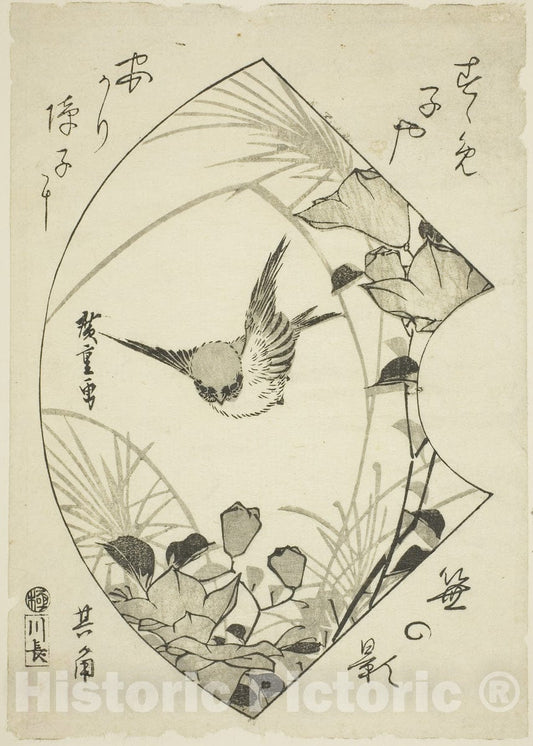 Art Print : Autumn Flower and Sparrow, Utagawa Hiroshige, c 1830, Vintage Wall Decor :