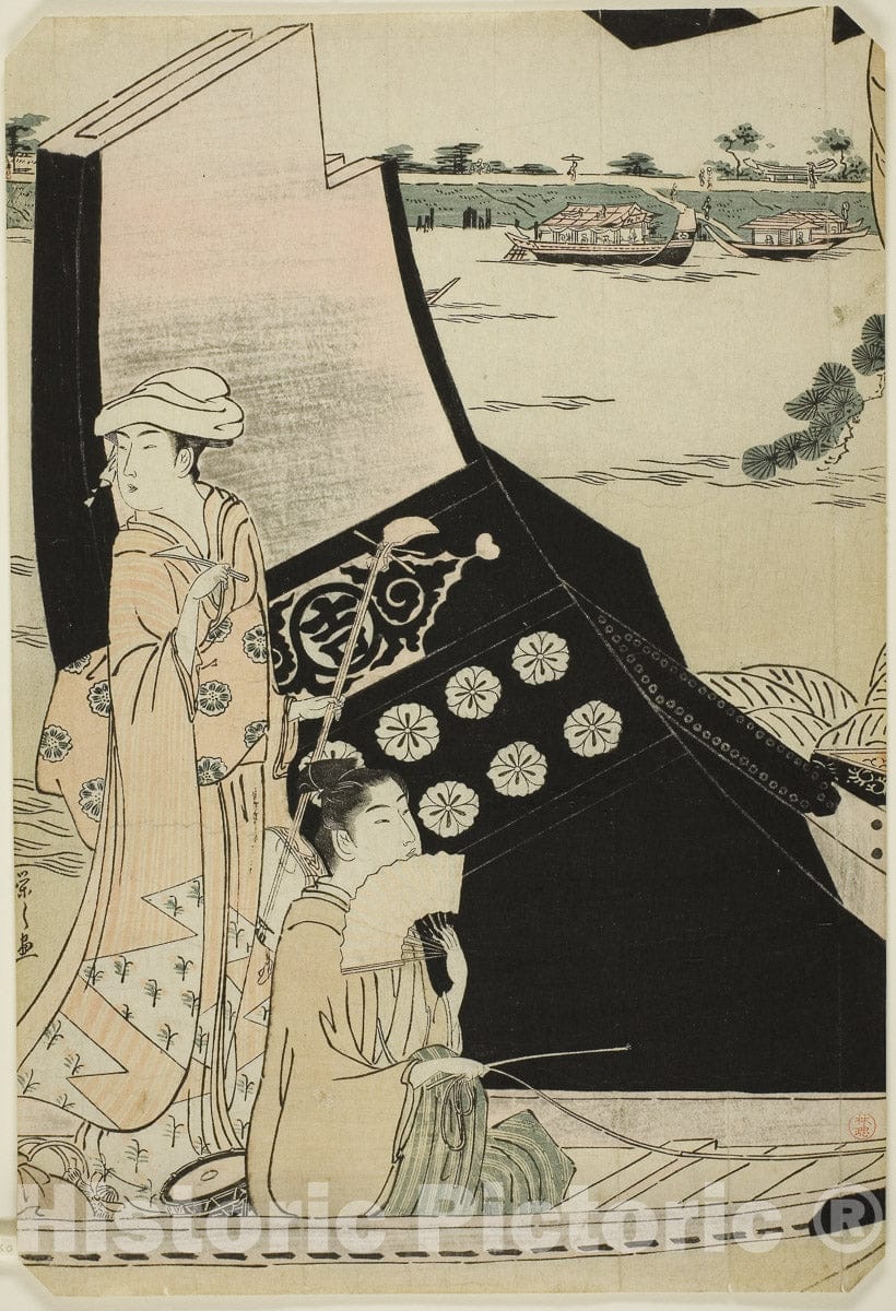 Art Print : Women on a Pleasure Boat, ChÃ´bunsai Eishi, c 1790, Vintage Wall Decor :