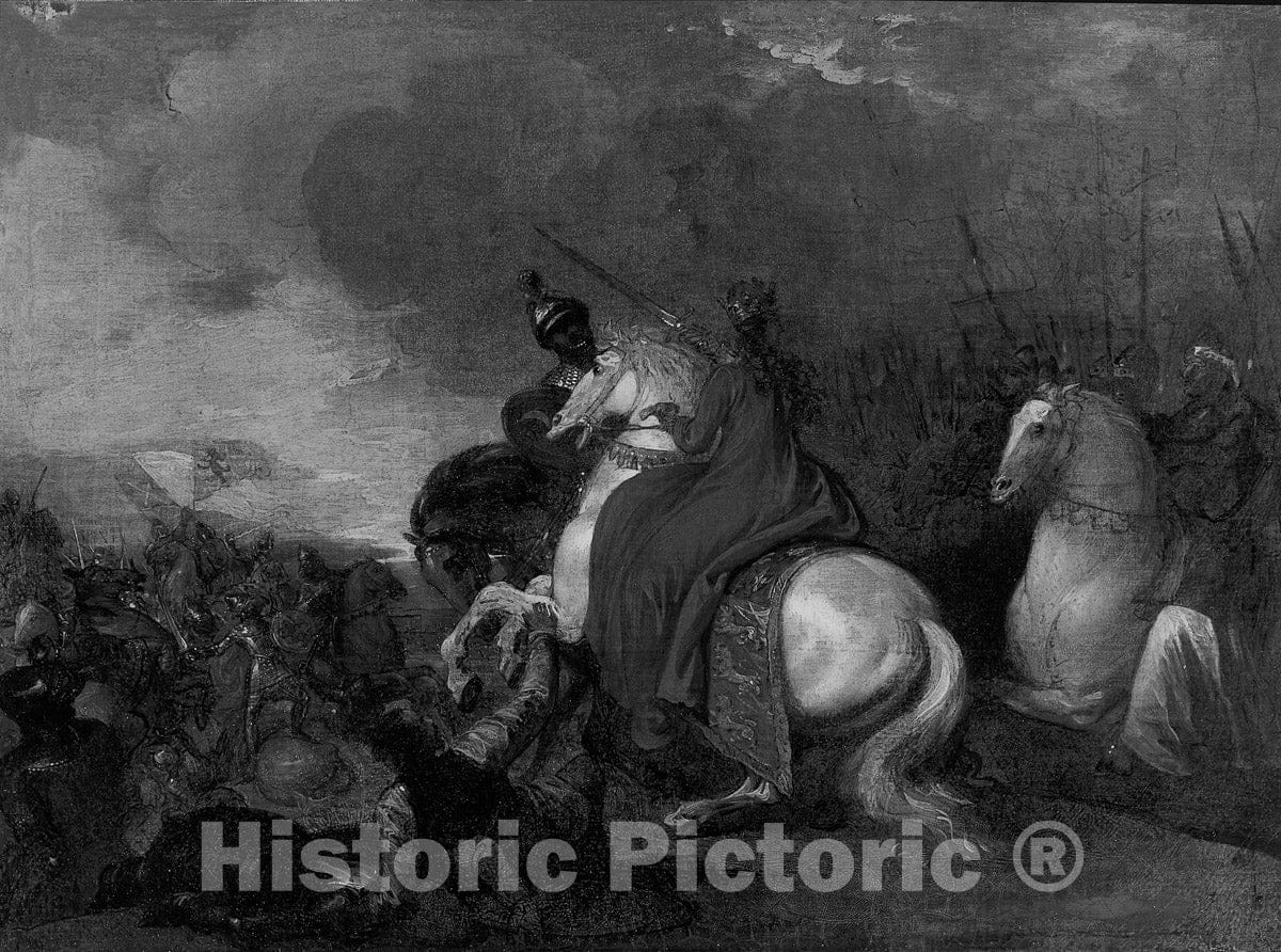 Art Print : Queen Philippa at the Battle of Nevilles Cross, Benjamin West, c 1789, Vintage Wall Decor :
