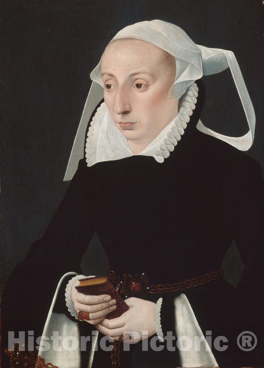 Art Print : Portrait of a Woman with a Prayer Book, Bartholomaeus Bruyn, the younger, c 1555, Vintage Wall Decor :