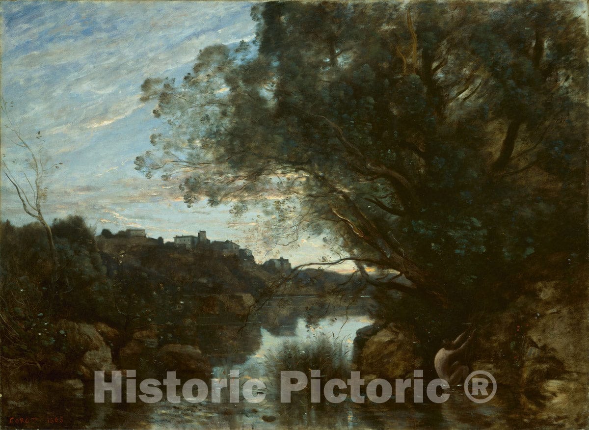 Art Print : Souvenir of the Environs of Lake Nemi, Jean Baptiste Camille Corot, c 1865, Vintage Wall Decor :