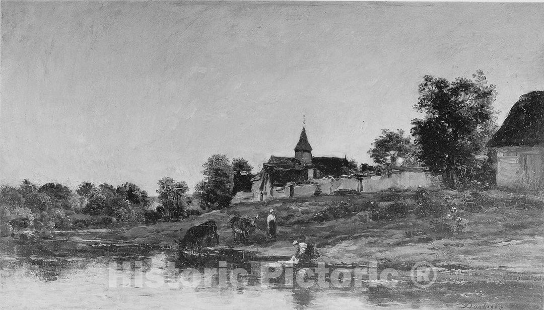 Art Print : On the Bank of the Seine at Portejoie, Charles FranÃ§ois Daubigny, c 1860, Vintage Wall Decor :