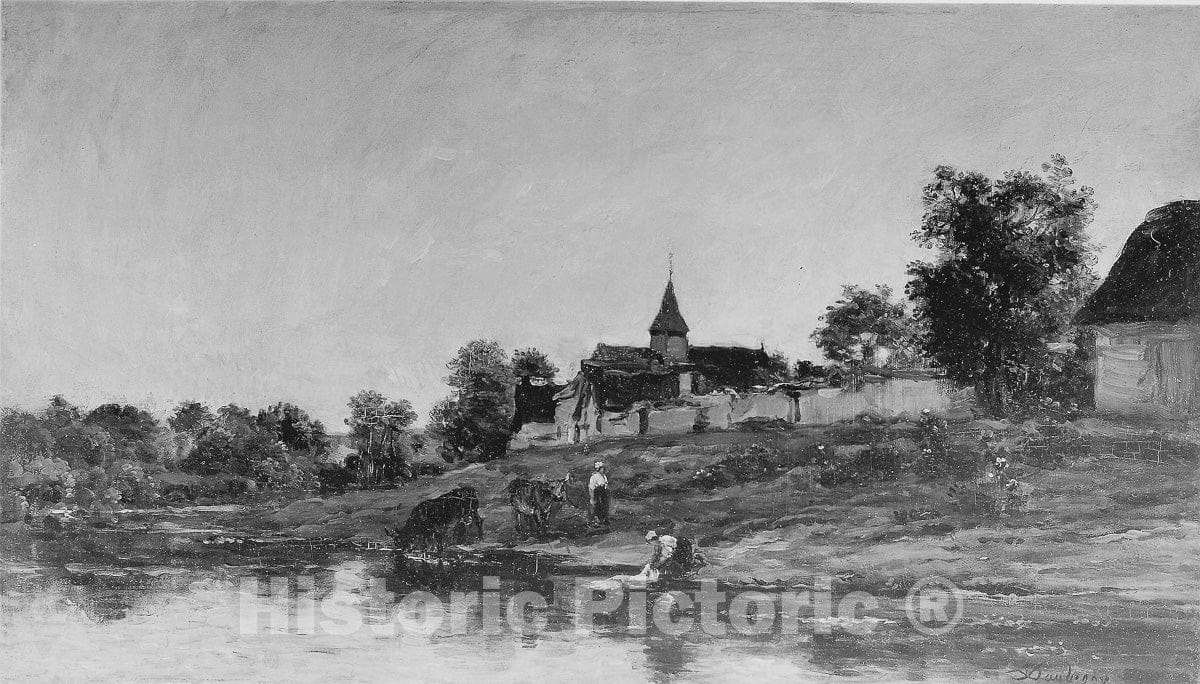 Art Print : On the Bank of the Seine at Portejoie, Charles FranÃ§ois Daubigny, c 1860, Vintage Wall Decor :