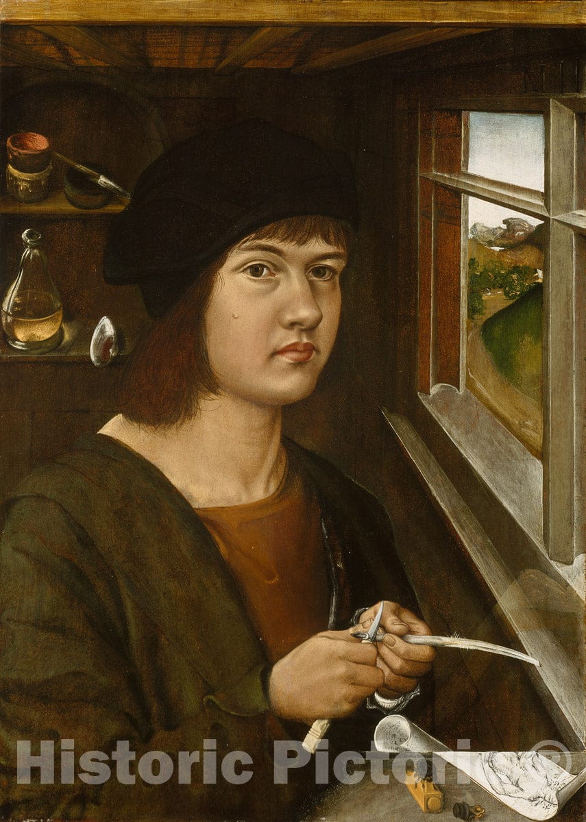 Art Print : Portrait of a Young Artist, German School, c 1490, Vintage Wall Decor :