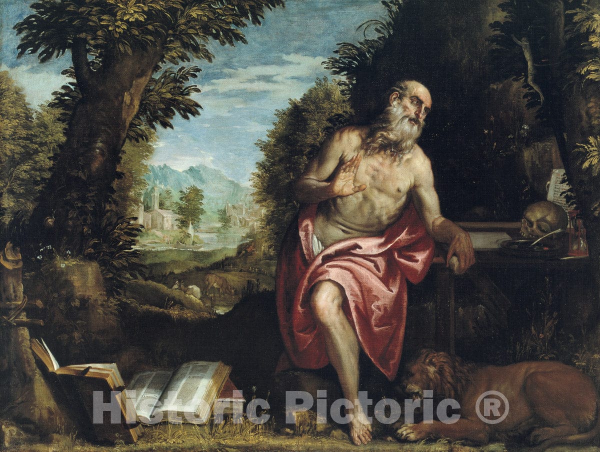 Art Print : Saint Jerome in the Wilderness, Workshop of Paolo Veronese, c 1585, Vintage Wall Decor :