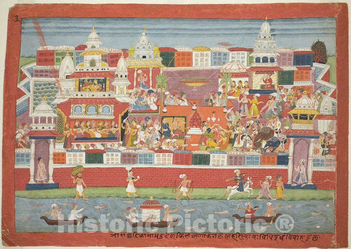 Art Print : Krishnas Marriage to Kalinda, page from a manuscript of the Bhagavata Purana, c 1782, Vintage Wall Decor :