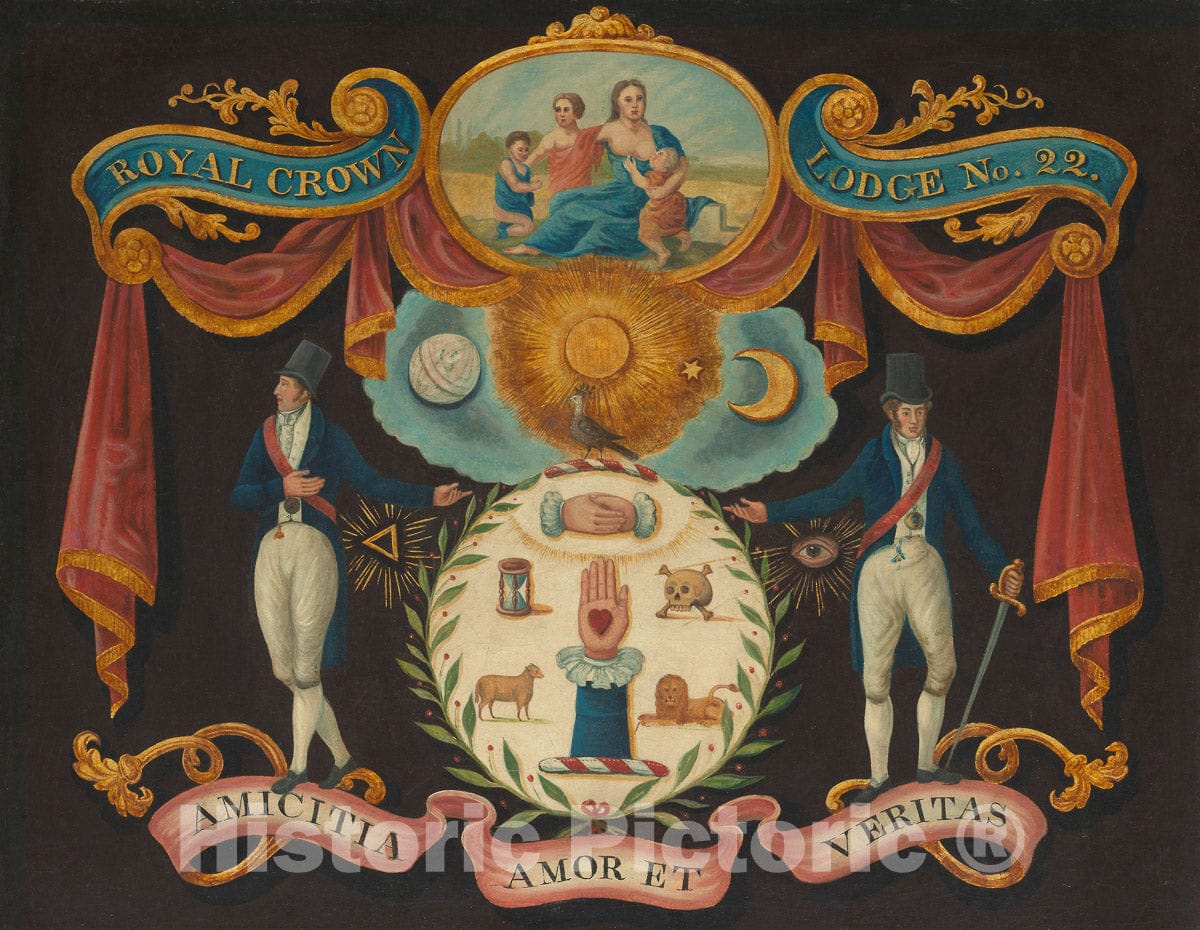 Art Print : Emblems for Royal Crown Lodge No. 22, Artist unknown, c 1813, Vintage Wall Decor :
