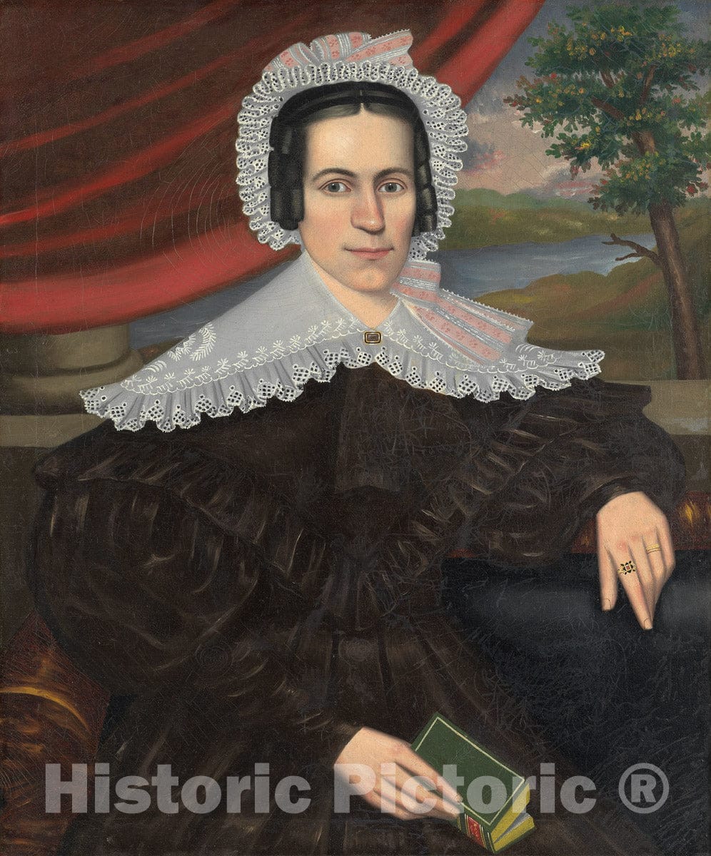 Art Print : Woman with a Green Book (Louisa Gallond Cook), Erastus Salisbury Field, c 1838, Vintage Wall Decor :