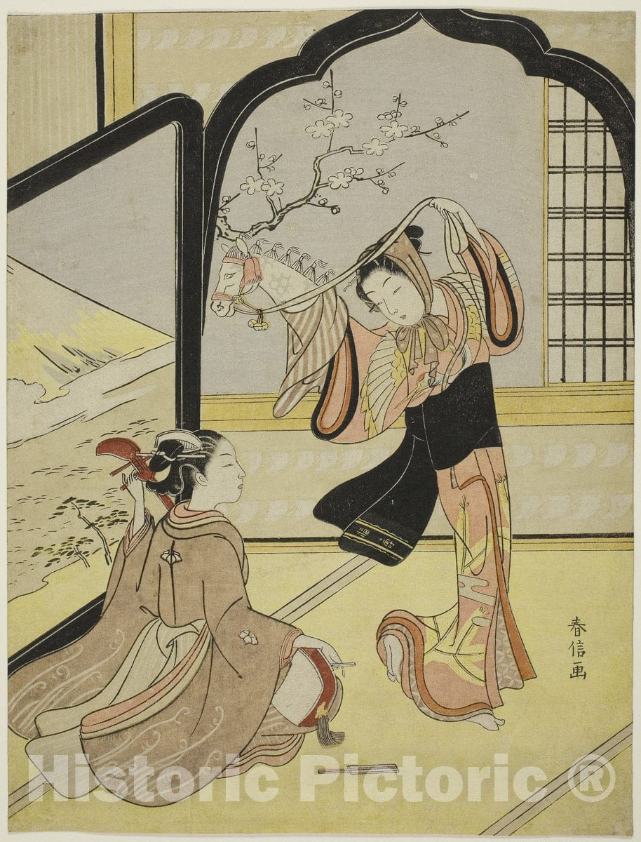 Art Print : The Harugoma Dance, Suzuki Harunobu, c 1766, Vintage Wall Decor :