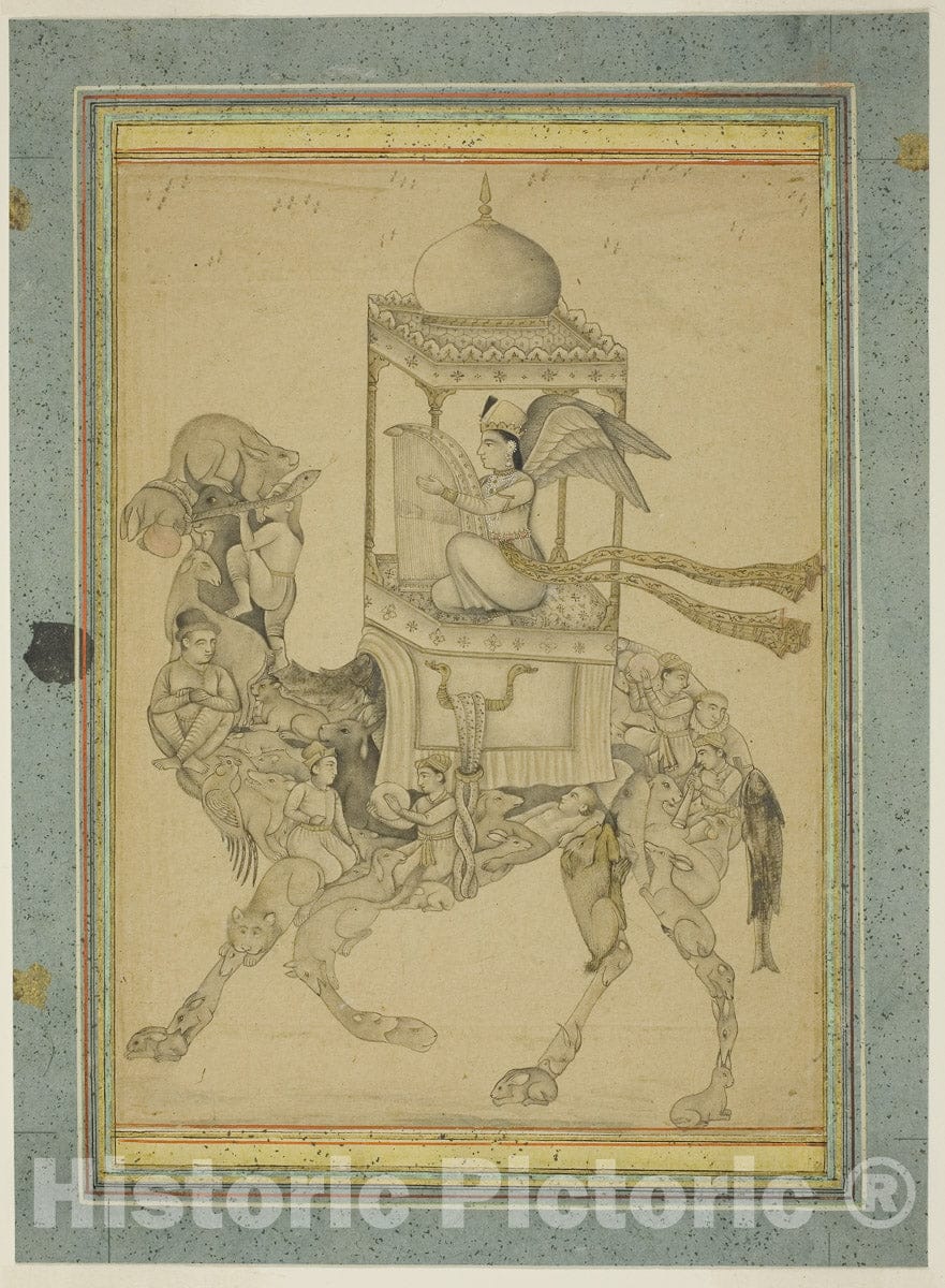 Art Print : Angel (Peri) Riding a Composite Camel, c 1700, Vintage Wall Decor :