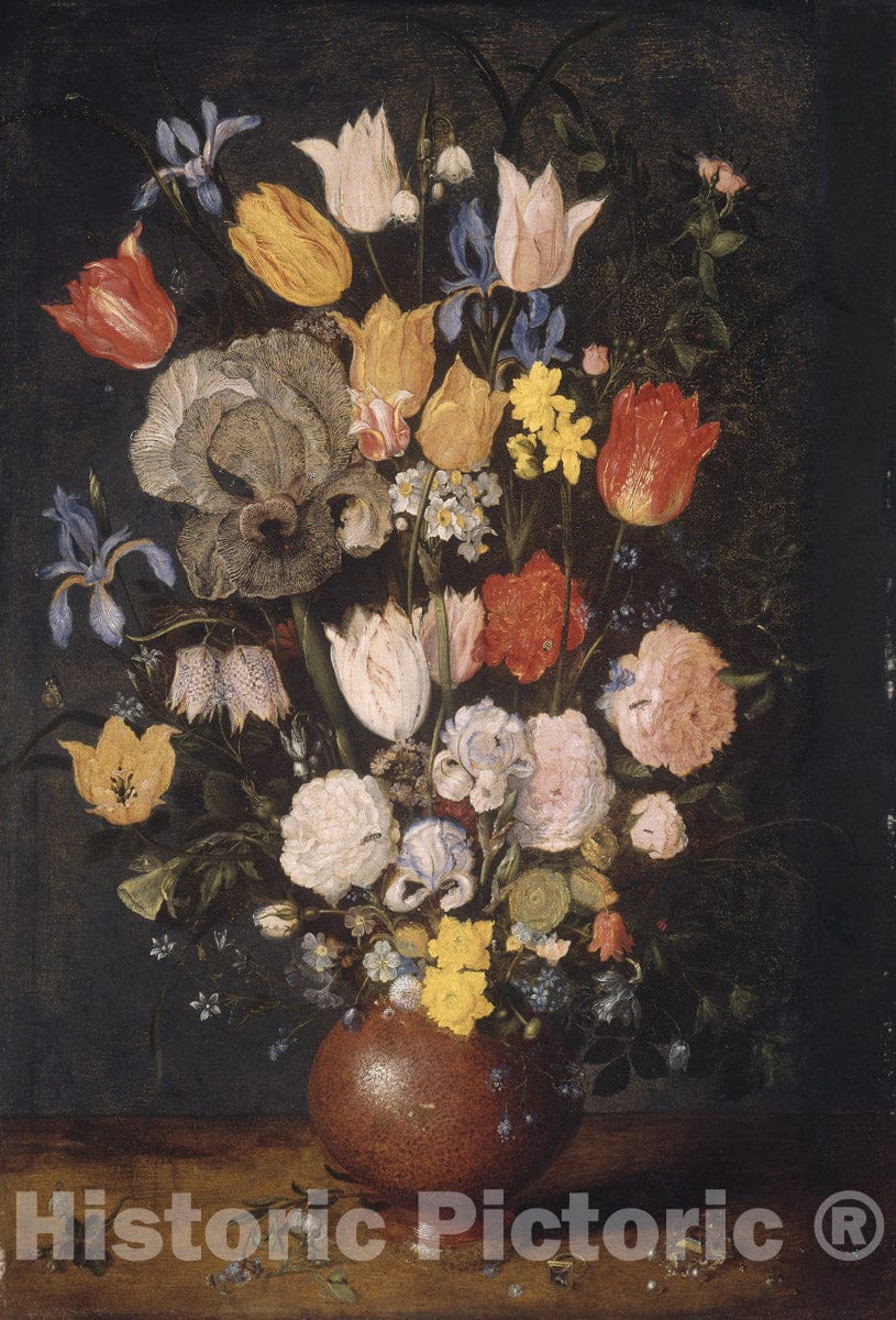 Art Print : Bouquet of Flowers in an Earthenware Vase, Jan Brueghel, the elder, c 1605, Vintage Wall Decor :