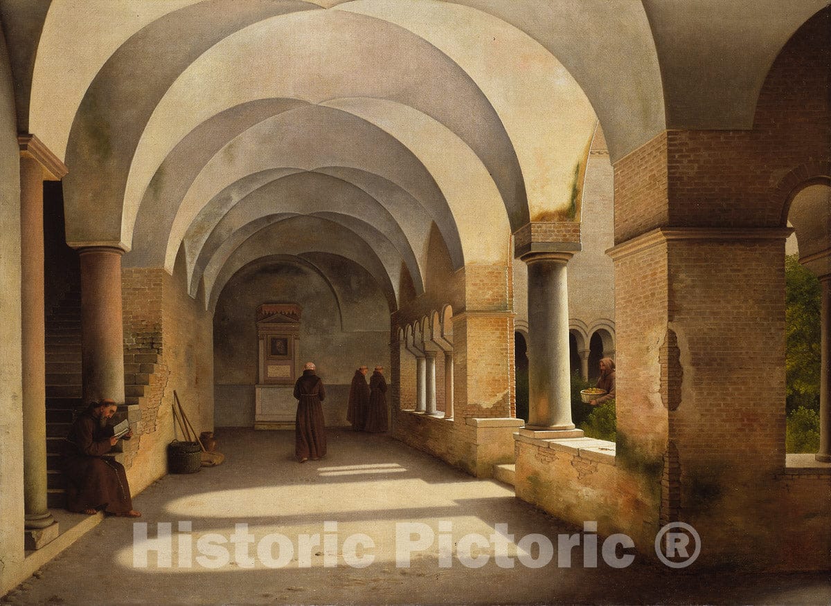 Art Print : The Cloisters, San Lorenzo fuori le mura, Christoffer Wilhelm Eckersberg, c 1824, Vintage Wall Decor :