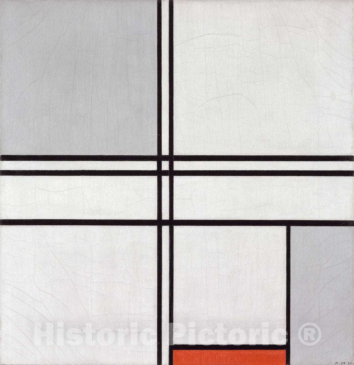 Art Print : Composition (No. 1) Gray-Red, Piet Mondrian, 1935, Vintage Wall Decor :