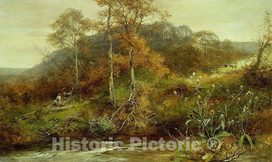 Art Print : Autumn River Scene, The Brook, David Bates, c 1889, Vintage Wall Decor :