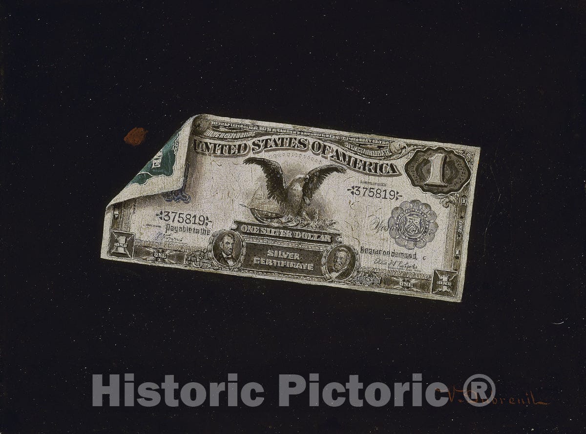 Art Print : One Dollar Silver Certificate, Victor Dubreuil, c 1899, Vintage Wall Decor :