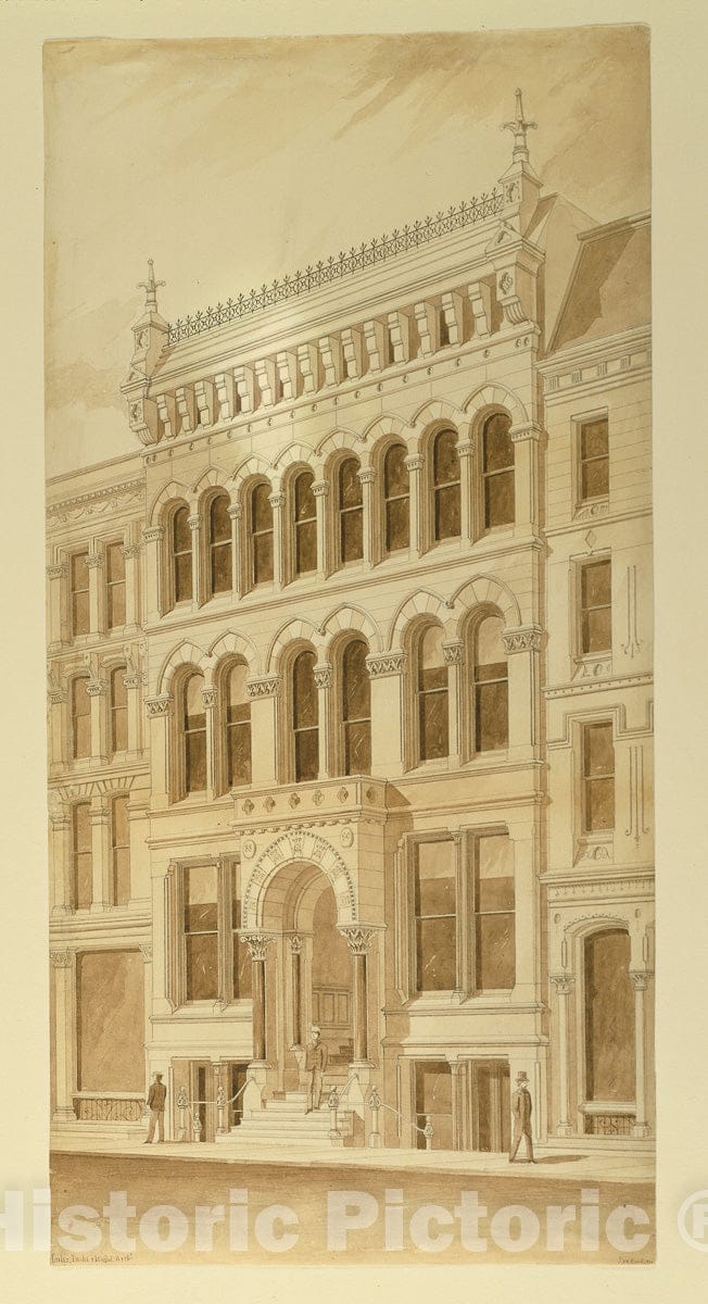 Art Print : Lenox Building: Presentation Drawing, Perspective View of Front Facade, Carter, Drake and Wight, c 1872, Vintage Wall Decor :