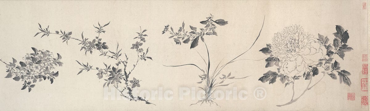 Art Print : Flowers of the Four Seasons, Chen Jiayan, c 1582, Vintage Wall Decor :