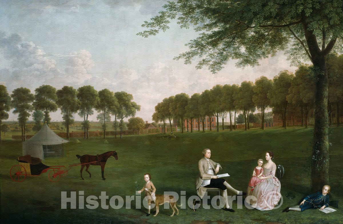 Art Print : Sir John Shaw and his Family in the Park at Eltham Lodge, Kent, Arthur Devis, 1761, Vintage Wall Decor :