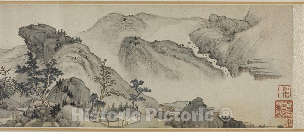 Art Print : Recluse Dwellings in the Autumn Mountains, Mi Wanzhong, 1621, Vintage Wall Decor :