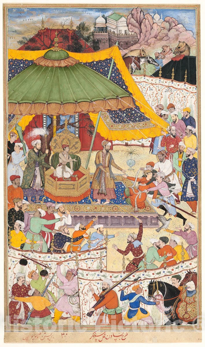 Art Print : The Young Emperor Akbar Arrests the Insolent Shah AbuÂ’l-Maali, page from a manuscript of the Akbarnama, Basawan, c 1585, Vintage Wall Decor :