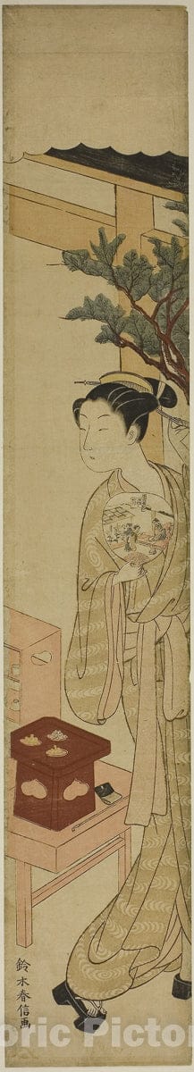 Art Print : The Waitress Osen of the Kagiya Teahouse Holding a Fan, Suzuki Harunobu, c 1767, Vintage Wall Decor :