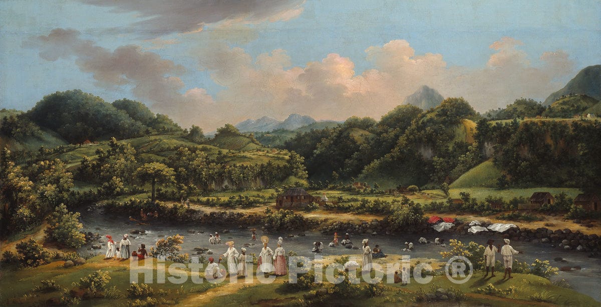 Art Print : View on the River Roseau, Dominica, Agostino Brunias, c 1627, Vintage Wall Decor :