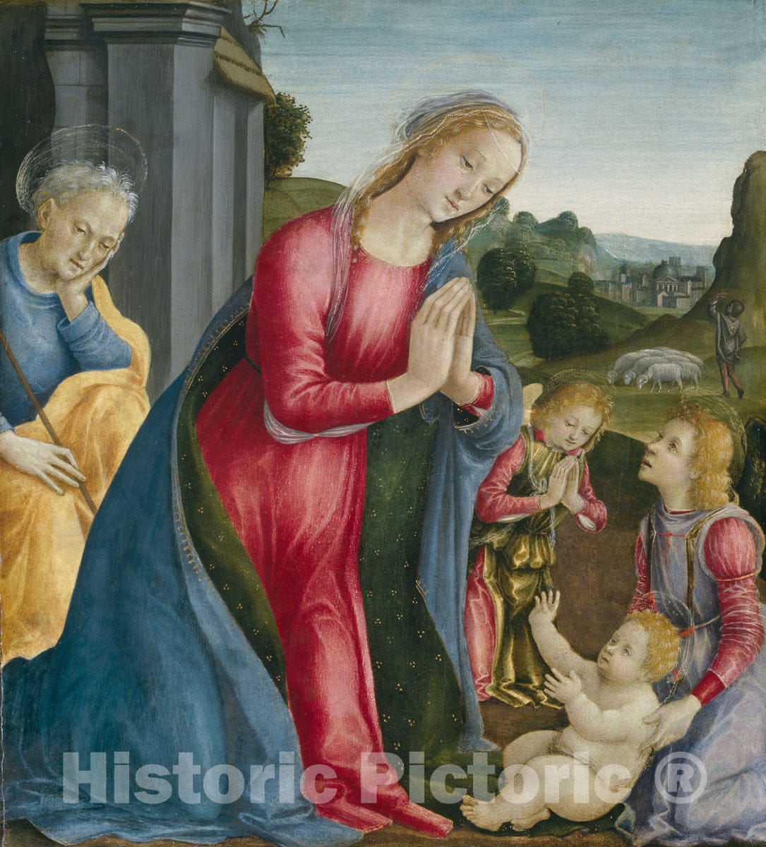 Art Print : The Adoration of the Christ Child, Vincenzo Frediani, 1400BC, Vintage Wall Decor :