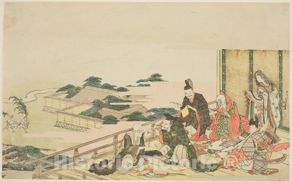 Art Print : Six immortal poets preparing for the Tanabata festival, Katsushika Hokusai, c 1797, Vintage Wall Decor :