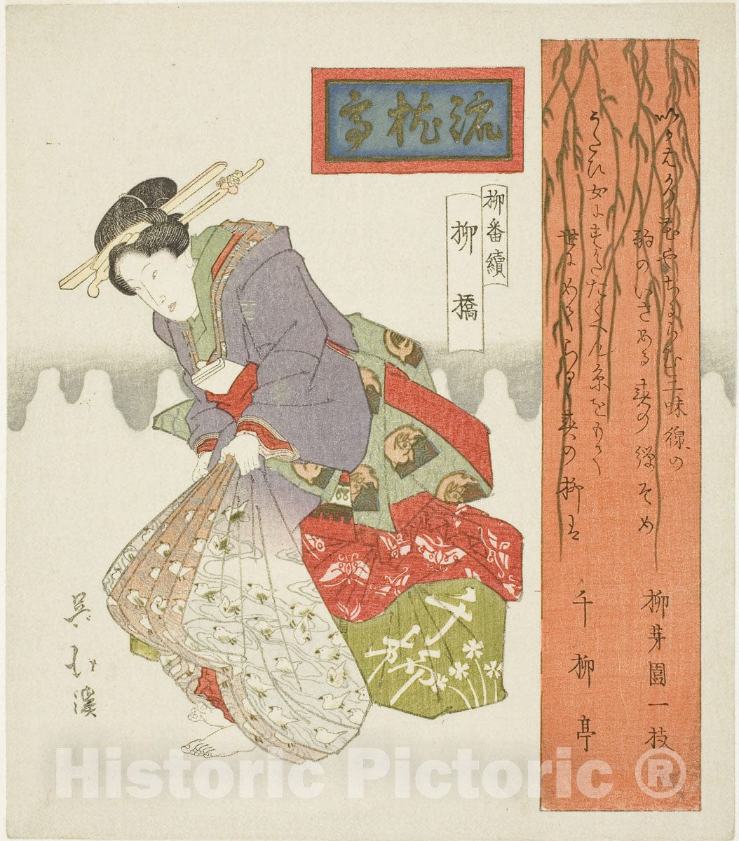 Art Print : Willow Bridge (Yanagibashi), from the series "A Series of Willows (Yanagi bantsuzuki)", Totoya Hokkei, c 1820, Vintage Wall Decor :